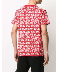 T-shirt à col rond imprimé rouge et blanc Calvin Klein Jeans