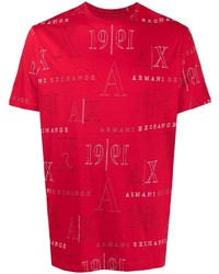 T-shirt à col rond imprimé rouge et blanc Armani Exchange