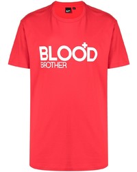 T-shirt à col rond imprimé rouge et blanc Blood Brother