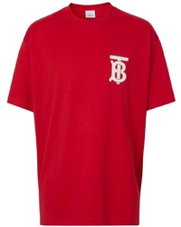 T-shirt à col rond imprimé rouge et blanc Burberry