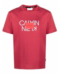 T-shirt à col rond imprimé rouge et blanc Calvin Klein