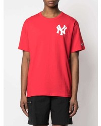 T-shirt à col rond imprimé rouge et blanc Champion