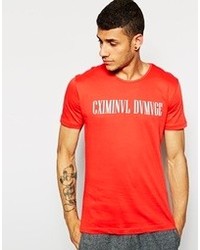 T-shirt à col rond imprimé rouge et blanc Criminal Damage