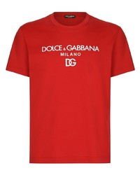 T-shirt à col rond imprimé rouge et blanc Dolce & Gabbana