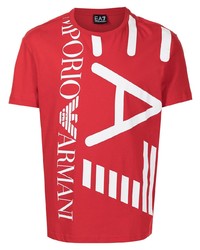 T-shirt à col rond imprimé rouge et blanc Ea7 Emporio Armani