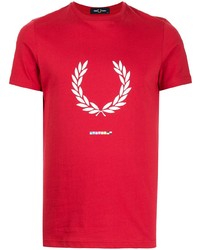 T-shirt à col rond imprimé rouge et blanc Fred Perry