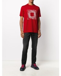 T-shirt à col rond imprimé rouge et blanc Z Zegna