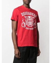 T-shirt à col rond imprimé rouge et blanc DSQUARED2