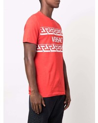 T-shirt à col rond imprimé rouge et blanc Versace