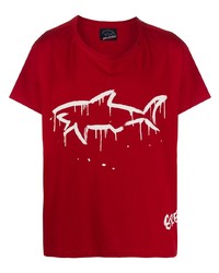 T-shirt à col rond imprimé rouge et blanc Greg Lauren X Paul & Shark