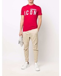 T-shirt à col rond imprimé rouge et blanc DSQUARED2