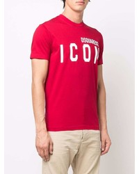 T-shirt à col rond imprimé rouge et blanc DSQUARED2