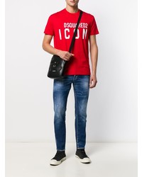 T-shirt à col rond imprimé rouge et blanc DSQUARED2