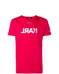 T-shirt à col rond imprimé rouge et blanc Karl Lagerfeld