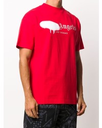T-shirt à col rond imprimé rouge et blanc Palm Angels
