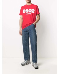 T-shirt à col rond imprimé rouge et blanc DSQUARED2