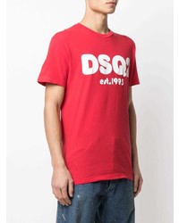 T-shirt à col rond imprimé rouge et blanc DSQUARED2