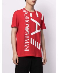 T-shirt à col rond imprimé rouge et blanc Ea7 Emporio Armani