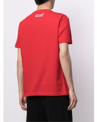 T-shirt à col rond imprimé rouge et blanc Ea7 Emporio Armani