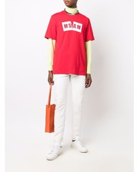 T-shirt à col rond imprimé rouge et blanc MSGM