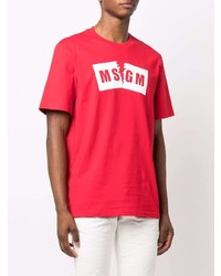 T-shirt à col rond imprimé rouge et blanc MSGM