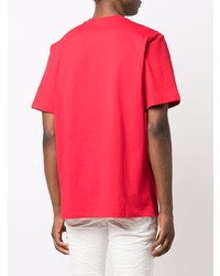 T-shirt à col rond imprimé rouge et blanc MSGM