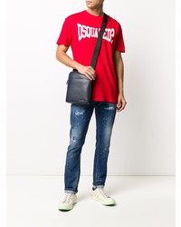 T-shirt à col rond imprimé rouge et blanc DSQUARED2