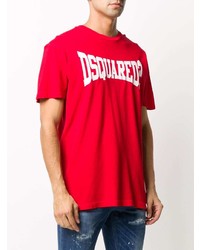 T-shirt à col rond imprimé rouge et blanc DSQUARED2