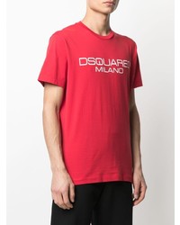 T-shirt à col rond imprimé rouge et blanc DSQUARED2