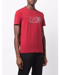 T-shirt à col rond imprimé rouge et blanc Ea7 Emporio Armani