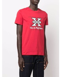T-shirt à col rond imprimé rouge et blanc Diesel