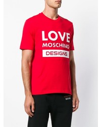 T-shirt à col rond imprimé rouge et blanc Love Moschino