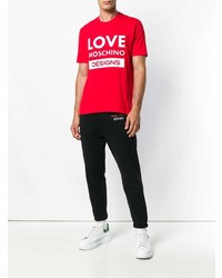 T-shirt à col rond imprimé rouge et blanc Love Moschino