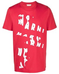 T-shirt à col rond imprimé rouge et blanc Marni
