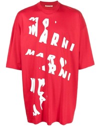 T-shirt à col rond imprimé rouge et blanc Marni