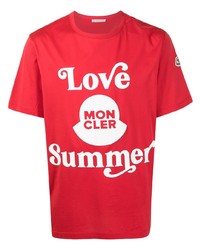 T-shirt à col rond imprimé rouge et blanc Moncler