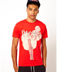 T-shirt à col rond imprimé rouge et blanc Money