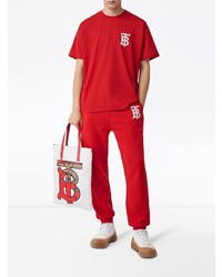 T-shirt à col rond imprimé rouge et blanc Burberry