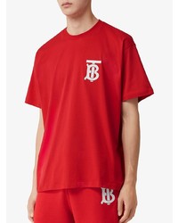 T-shirt à col rond imprimé rouge et blanc Burberry