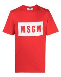 T-shirt à col rond imprimé rouge et blanc MSGM