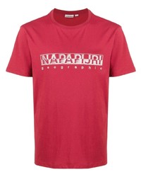 T-shirt à col rond imprimé rouge et blanc Napapijri