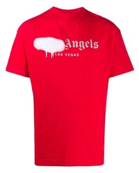 T-shirt à col rond imprimé rouge et blanc Palm Angels