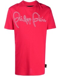 T-shirt à col rond imprimé rouge et blanc Philipp Plein