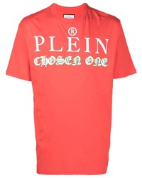 T-shirt à col rond imprimé rouge et blanc Philipp Plein
