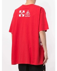 T-shirt à col rond imprimé rouge et blanc Off-White