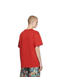 T-shirt à col rond imprimé rouge et blanc Gucci