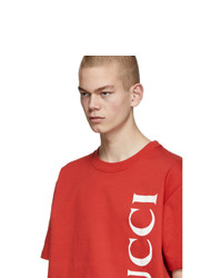 T-shirt à col rond imprimé rouge et blanc Gucci
