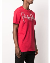 T-shirt à col rond imprimé rouge et blanc Philipp Plein