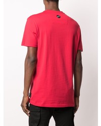 T-shirt à col rond imprimé rouge et blanc Philipp Plein