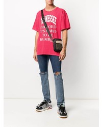 T-shirt à col rond imprimé rouge et blanc Rhude